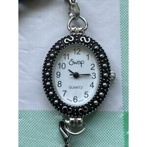 Swap Silver Tone Black Bead Band Women’s Quartz Watch